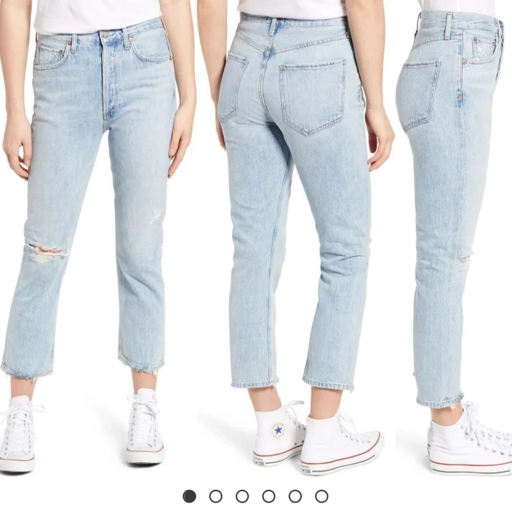 AGOLDE Riley Light Wash Distressed High Rise Straight Cropped Jeans - Picture 3 of 16